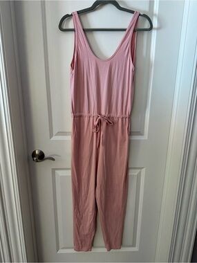 ETHOS Women's Pink Sleeveless Jumpsuit with Drawstring Waist